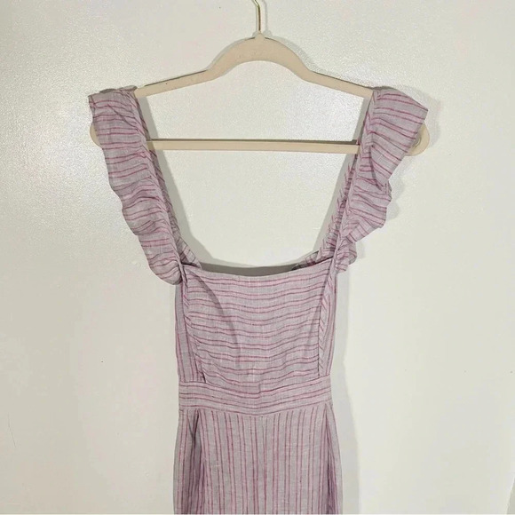 Anthropologie Elevenses Nantucket Ruffled Striped Linen Jumpsuit Size Beach - Picture 3 of 8